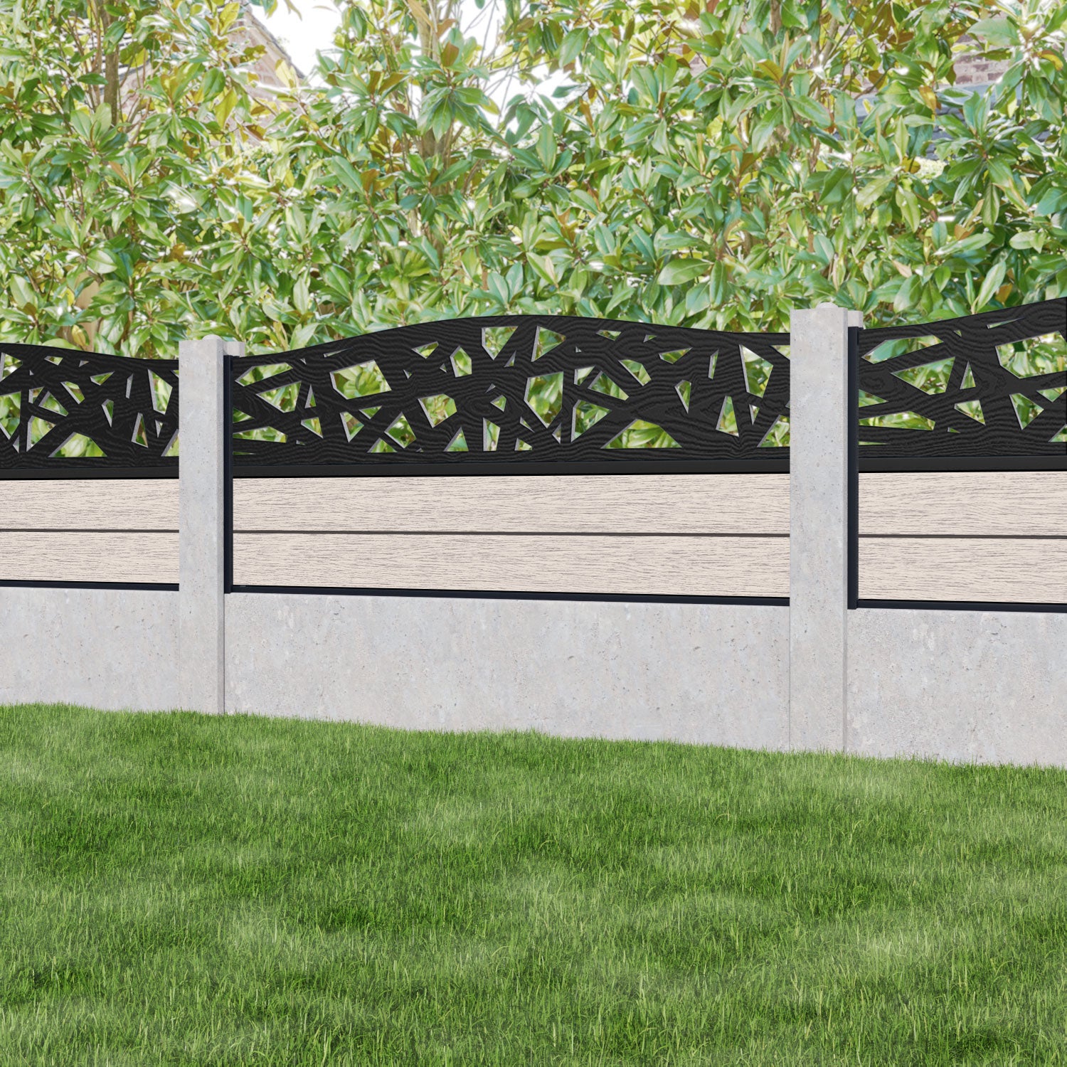 Fusion Prism Curved Top Fence Panel - Mid Stone - for existing concrete posts