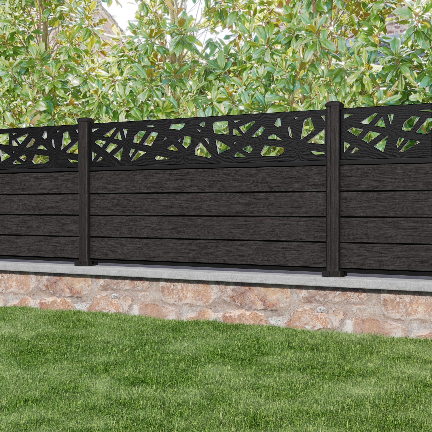 Fusion Prism Fence Panel - Dark Oak - with our composite posts