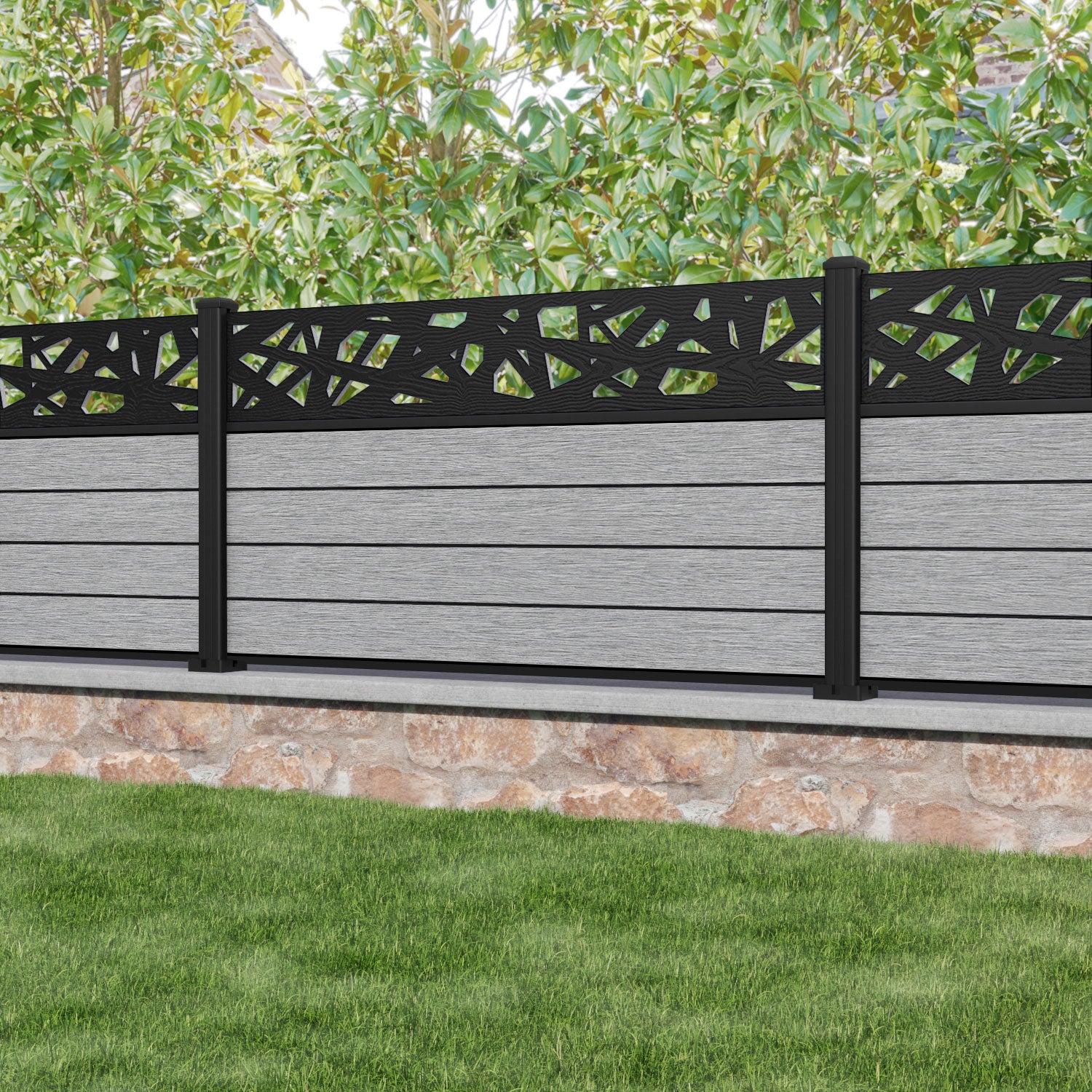 Fusion Prism Fence Panel - Light Grey - with our aluminium posts