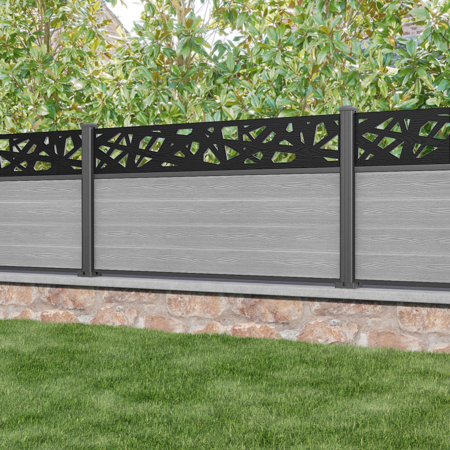 Classic Prism Fence Panel - Light Grey - with our aluminium posts