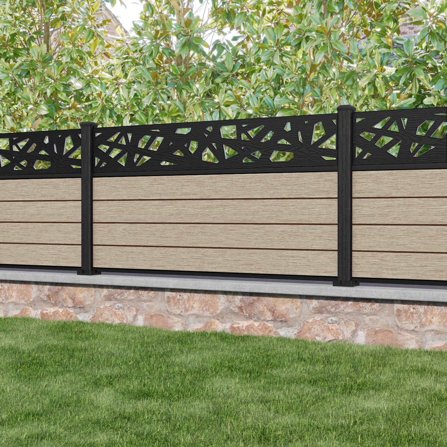 Fusion Prism Fence Panel - Light Oak - with our composite posts