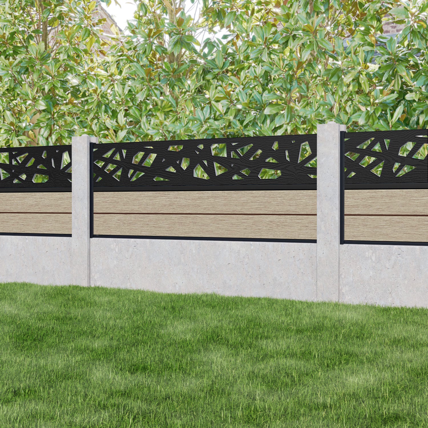 Fusion Prism Fence Panel - Light Oak - for existing concrete posts