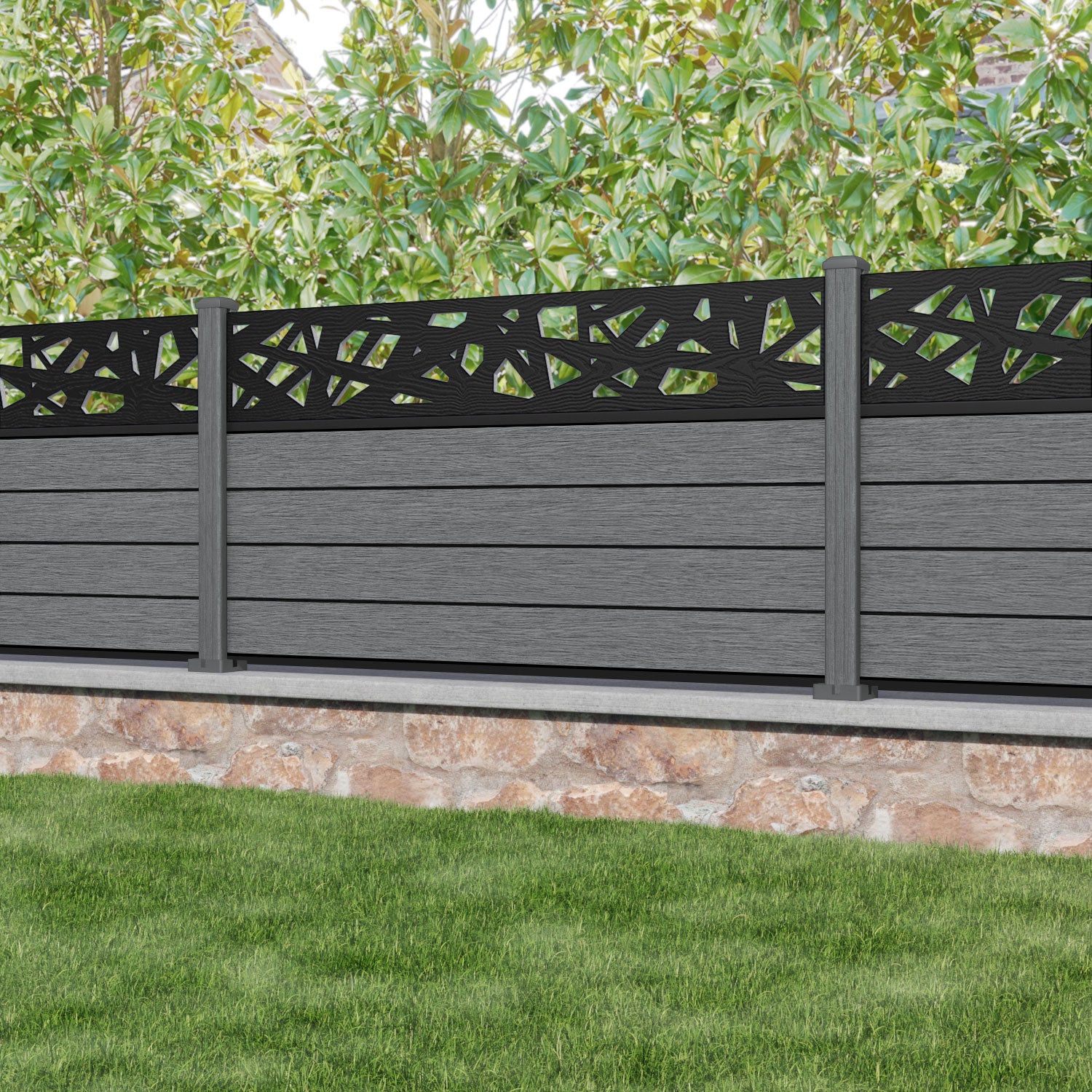 Fusion Prism Fence Panel - Mid Grey - with our composite posts