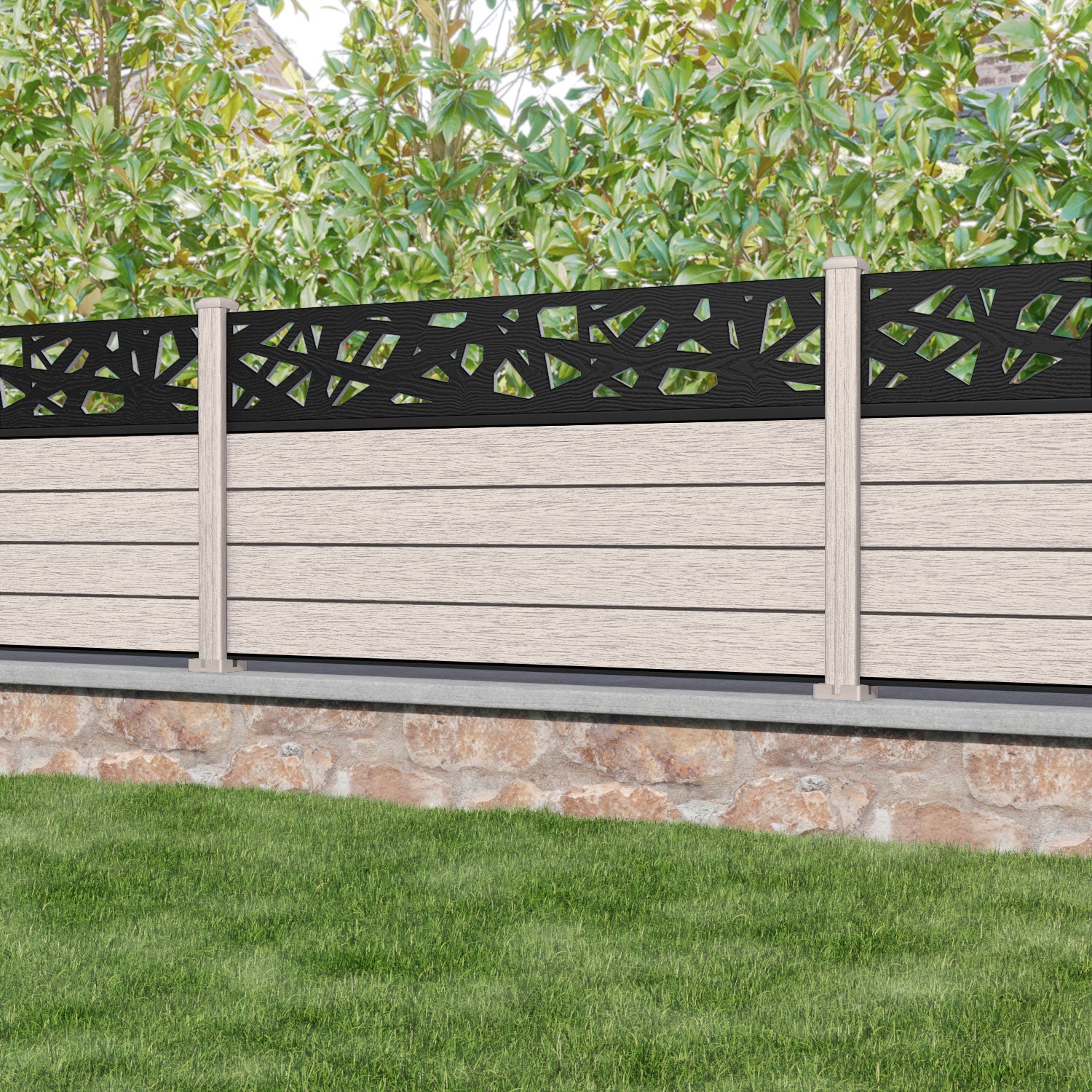 Fusion Prism Fence Panel - Mid Stone - with our composite posts