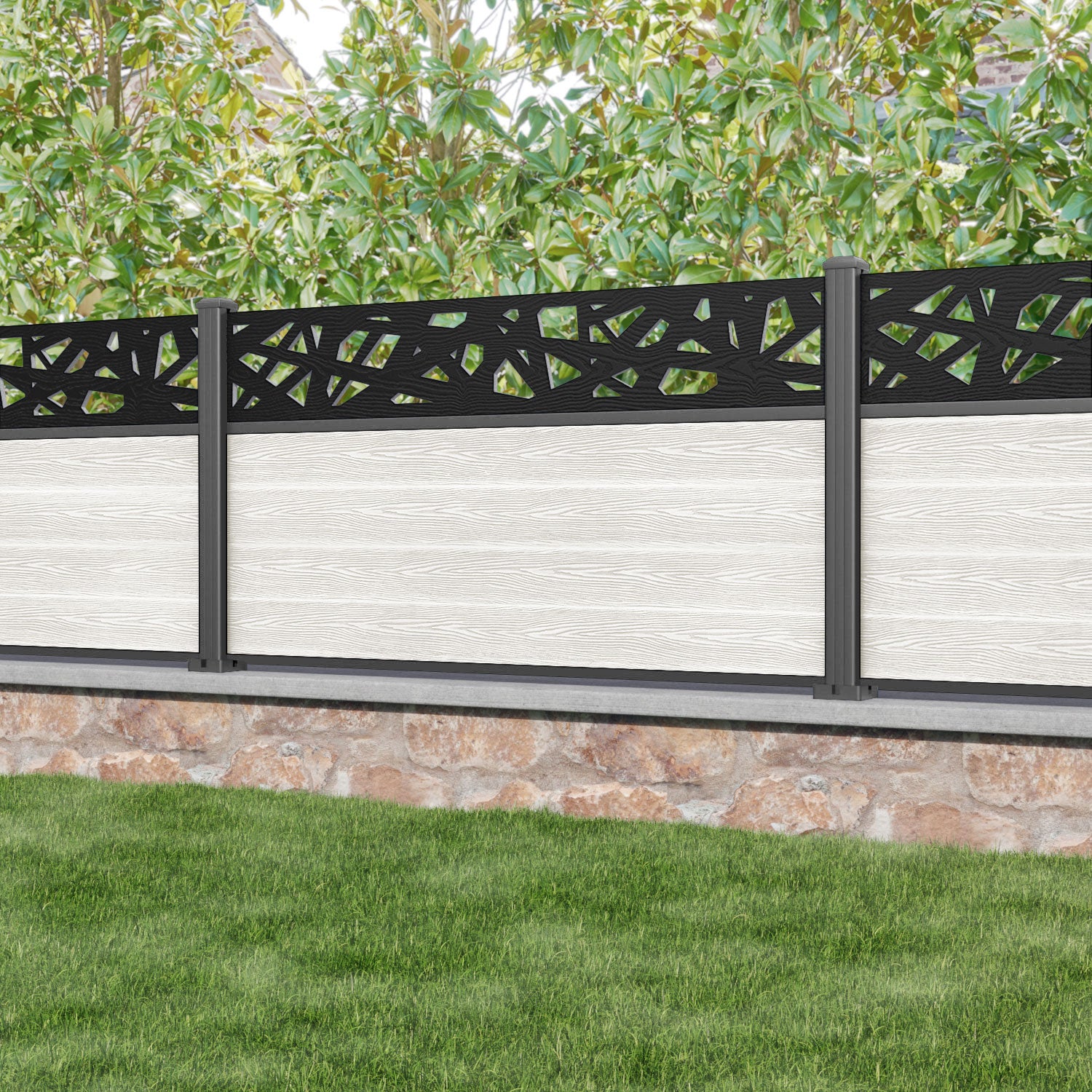Classic Prism Fence Panel - Light Stone - with our aluminium posts