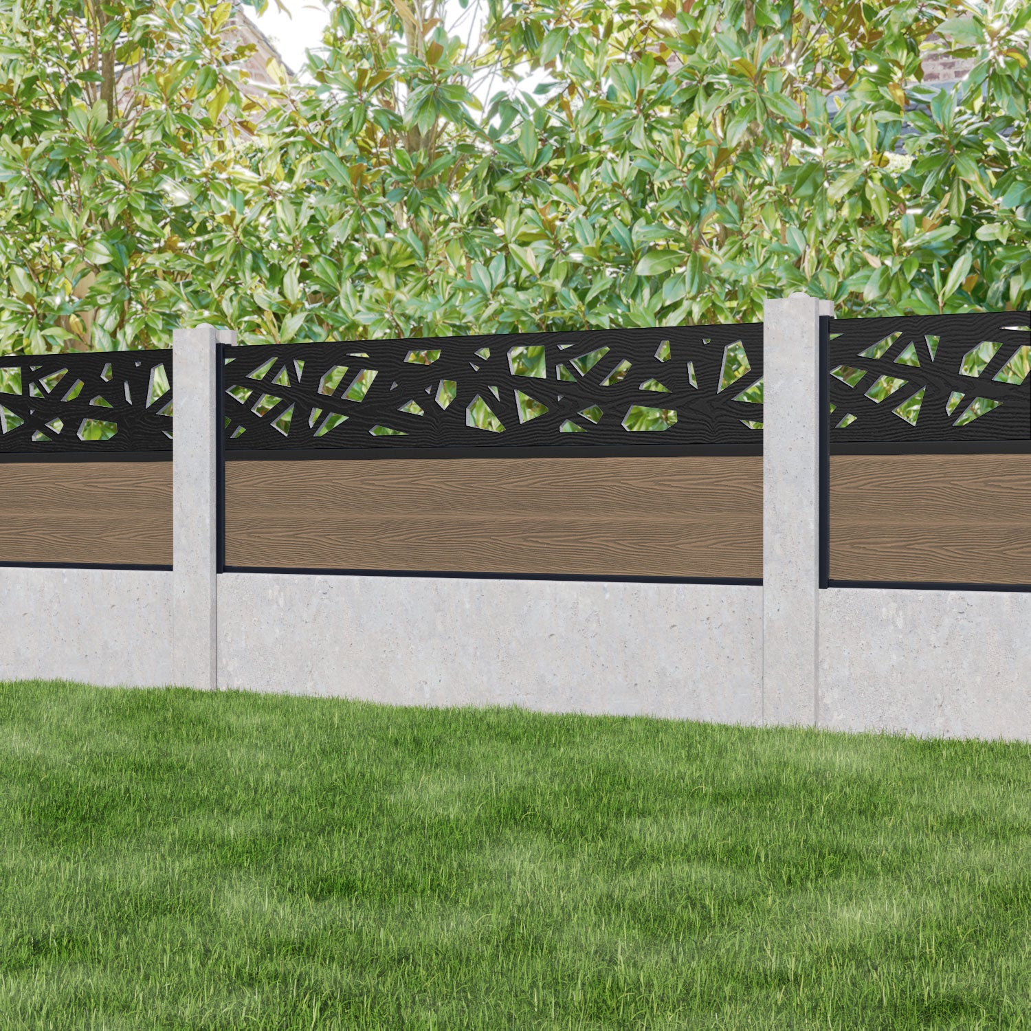 Classic Prism Fence Panel - Teak  - for existing concrete posts