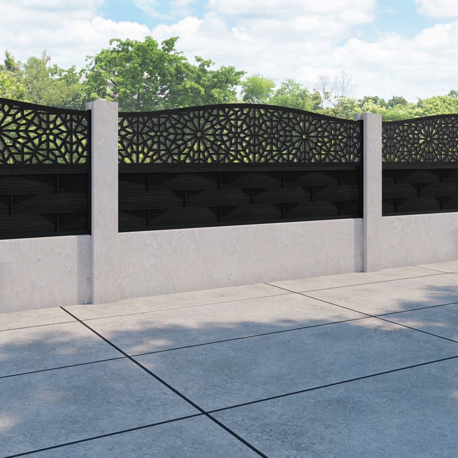 Ripple Alnara Curved Top Fence Panel - Black - for existing concrete posts