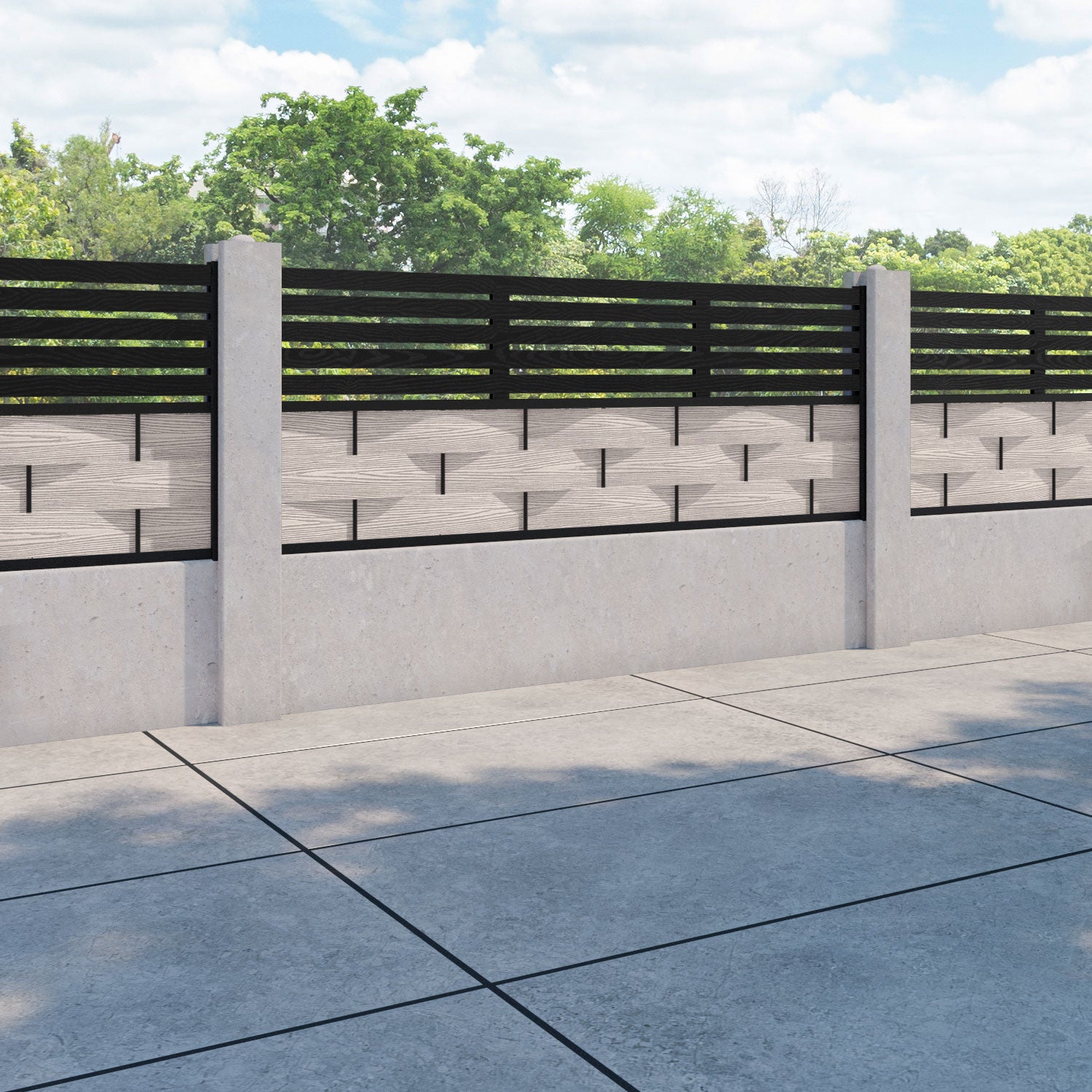 Ripple Aspen Fence Panel - Mid Stone - for existing concrete posts