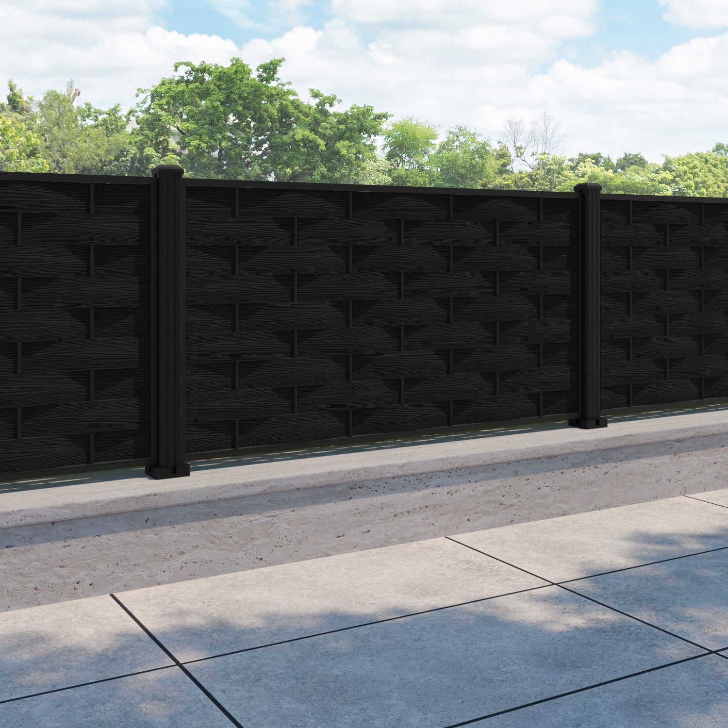 Ripple Fence Panel - Black - with our aluminium posts