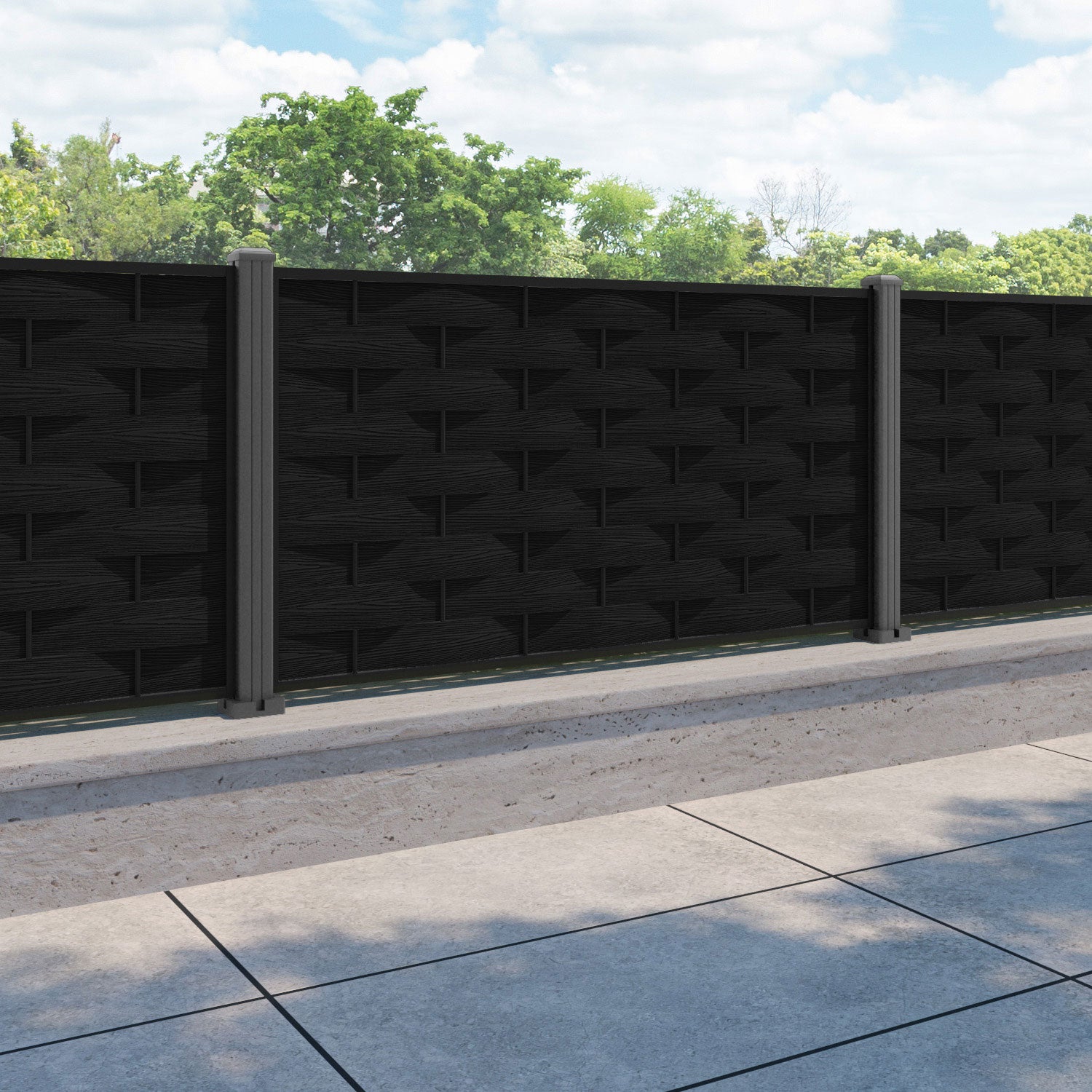 Ripple Fence Panel - Black - with our aluminium posts