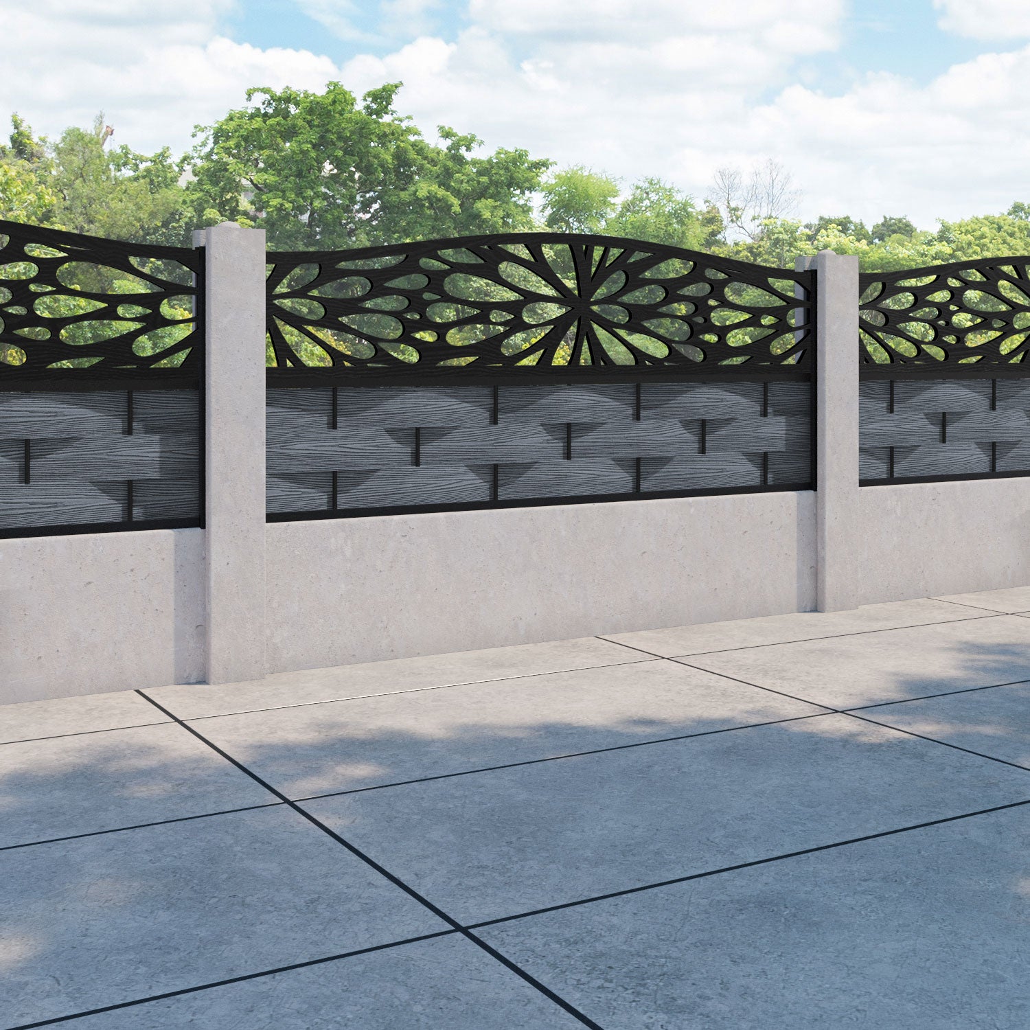 Ripple Blossom Curved Top Fence Panel - Anthracite - for existing concrete posts
