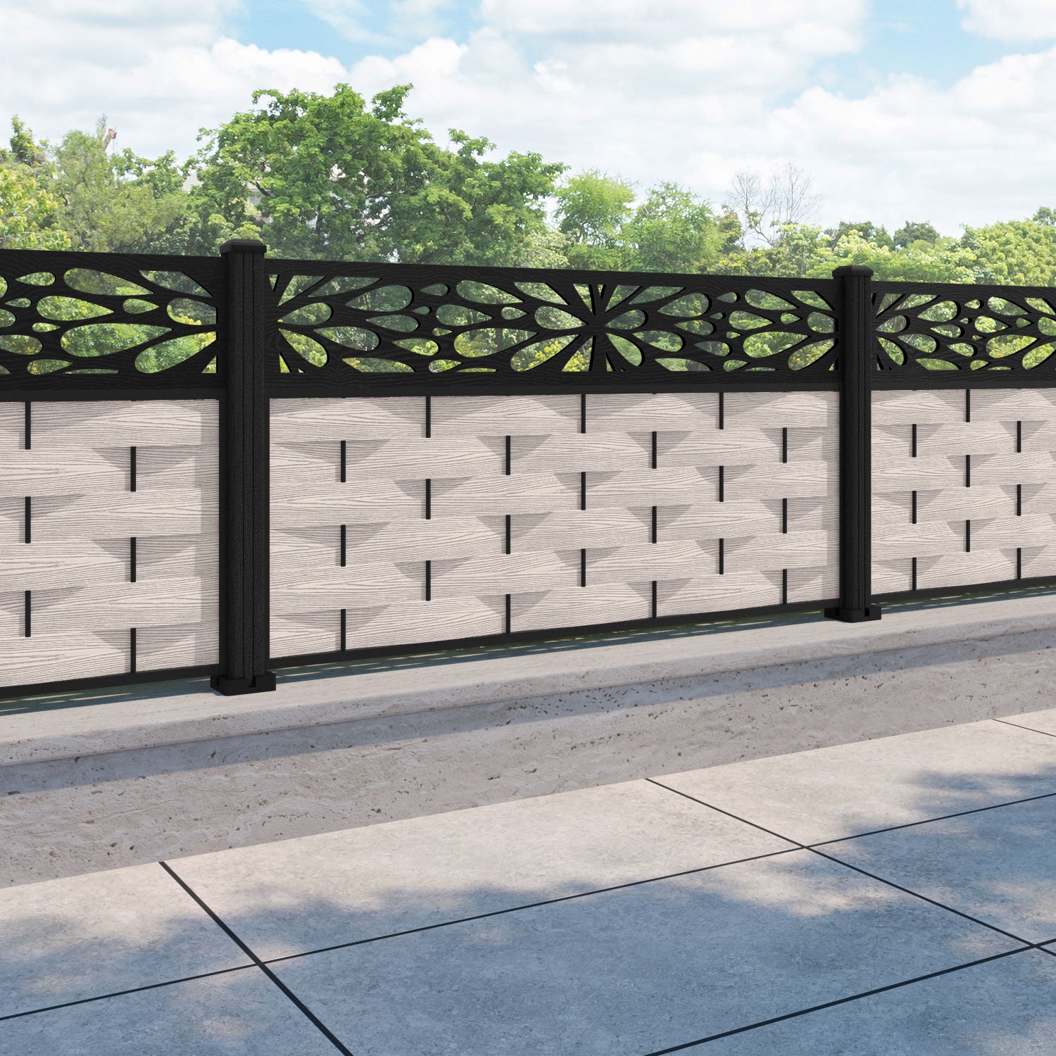 Ripple Blossom Fence Panel - Mid Stone - with our composite posts