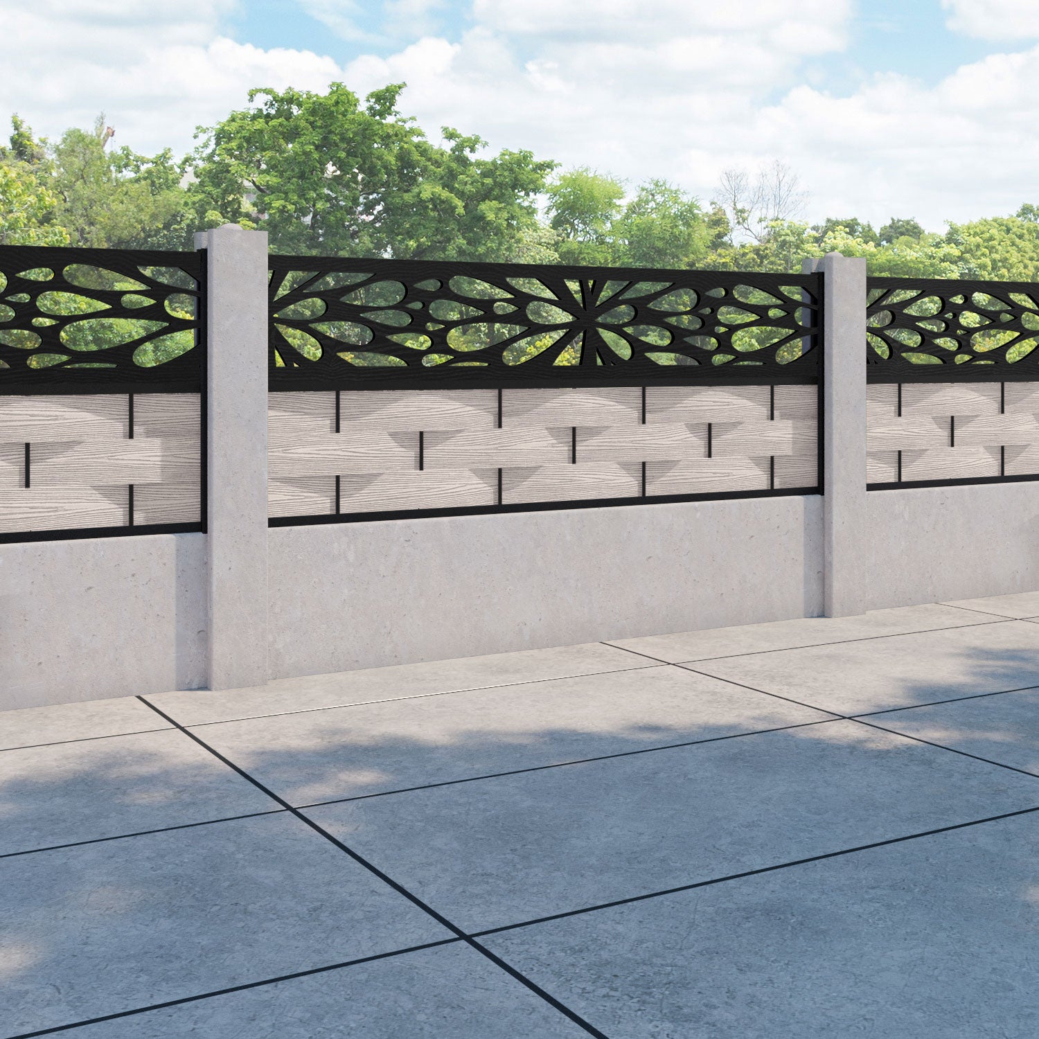 Ripple Blossom Fence Panel - Mid Stone - for existing concrete posts