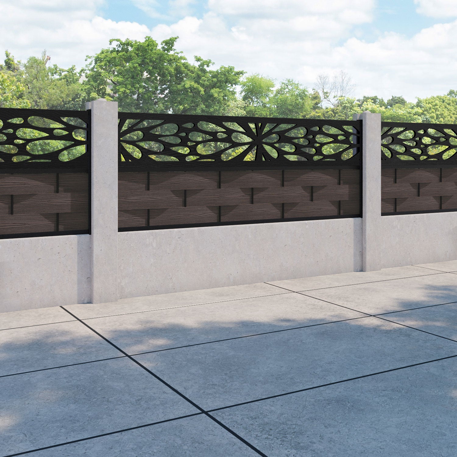 Ripple Blossom Fence Panel - Mid Brown - for existing concrete posts