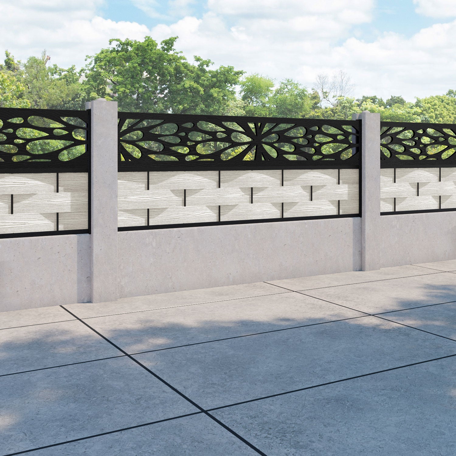Ripple Blossom Fence Panel - Light Stone - for existing concrete posts