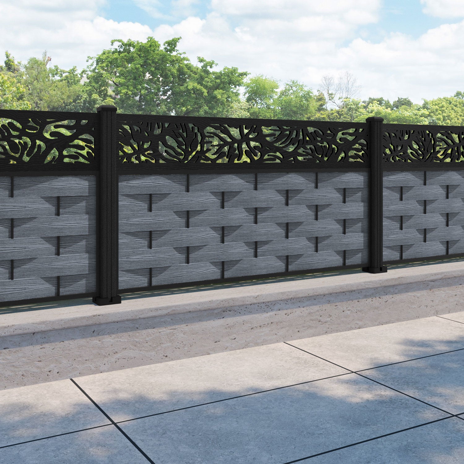 Ripple Botanic Fence Panel - Anthracite - with our composite posts