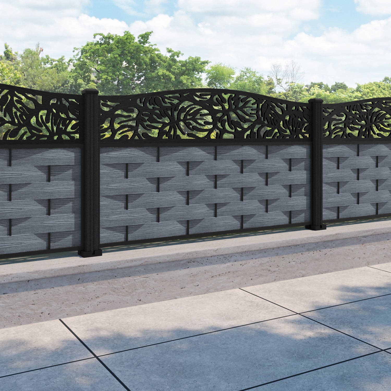 Ripple Botanic Curved Top Fence Panel - Anthracite - with our composite posts