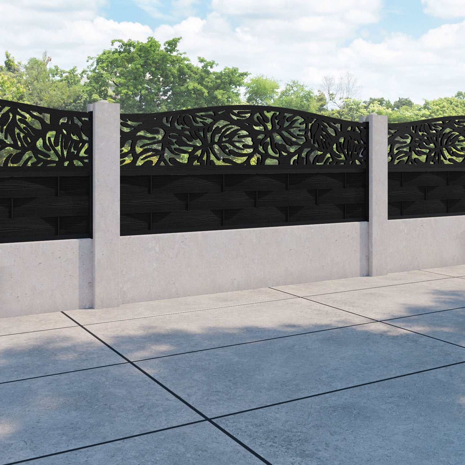 Ripple Botanic Curved Top Fence Panel - Black - for existing concrete posts