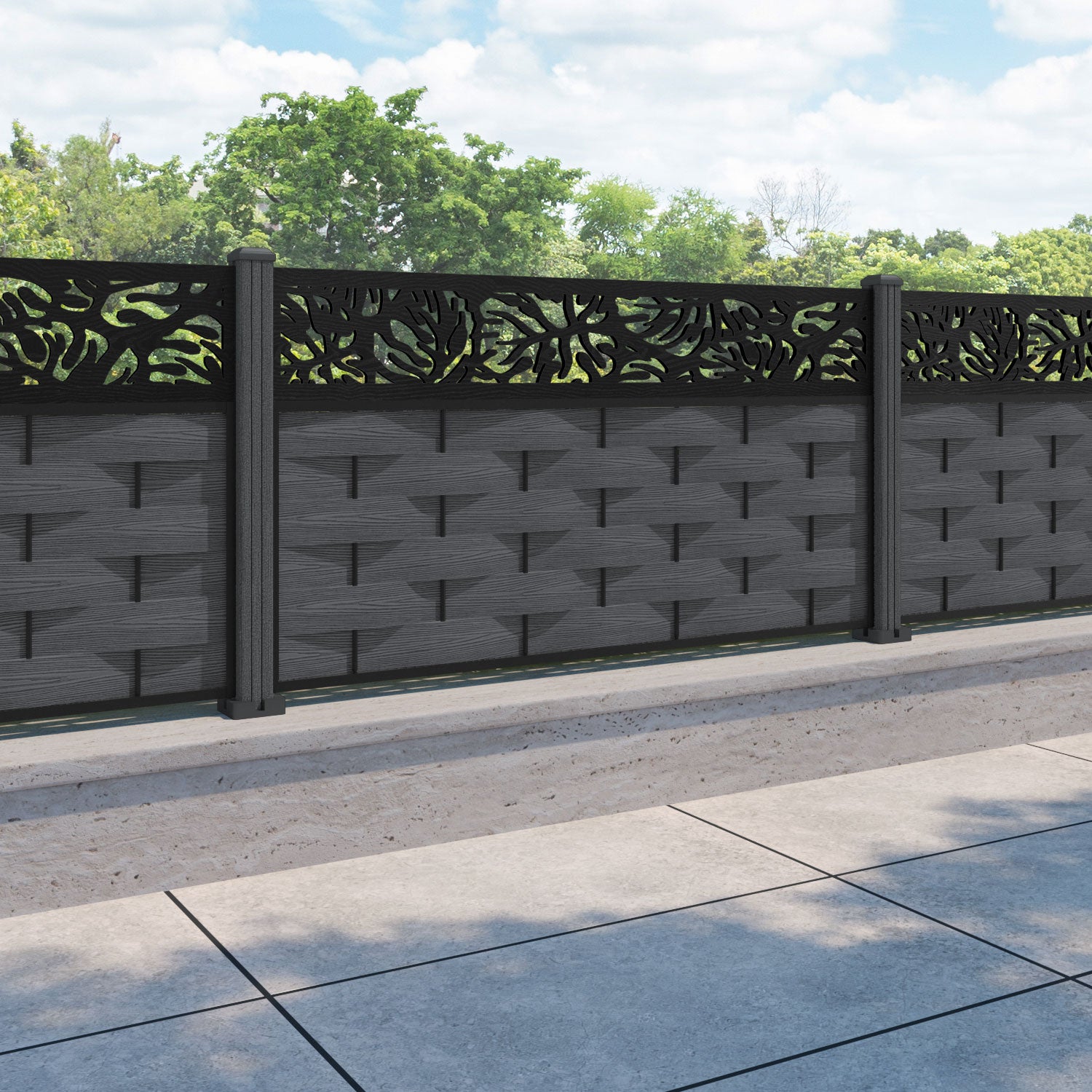 Ripple Botanic Fence Panel - Dark Grey - with our composite posts