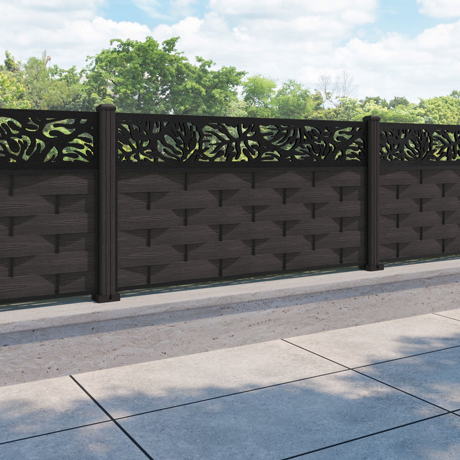 Ripple Botanic Fence Panel - Dark Oak - with our composite posts