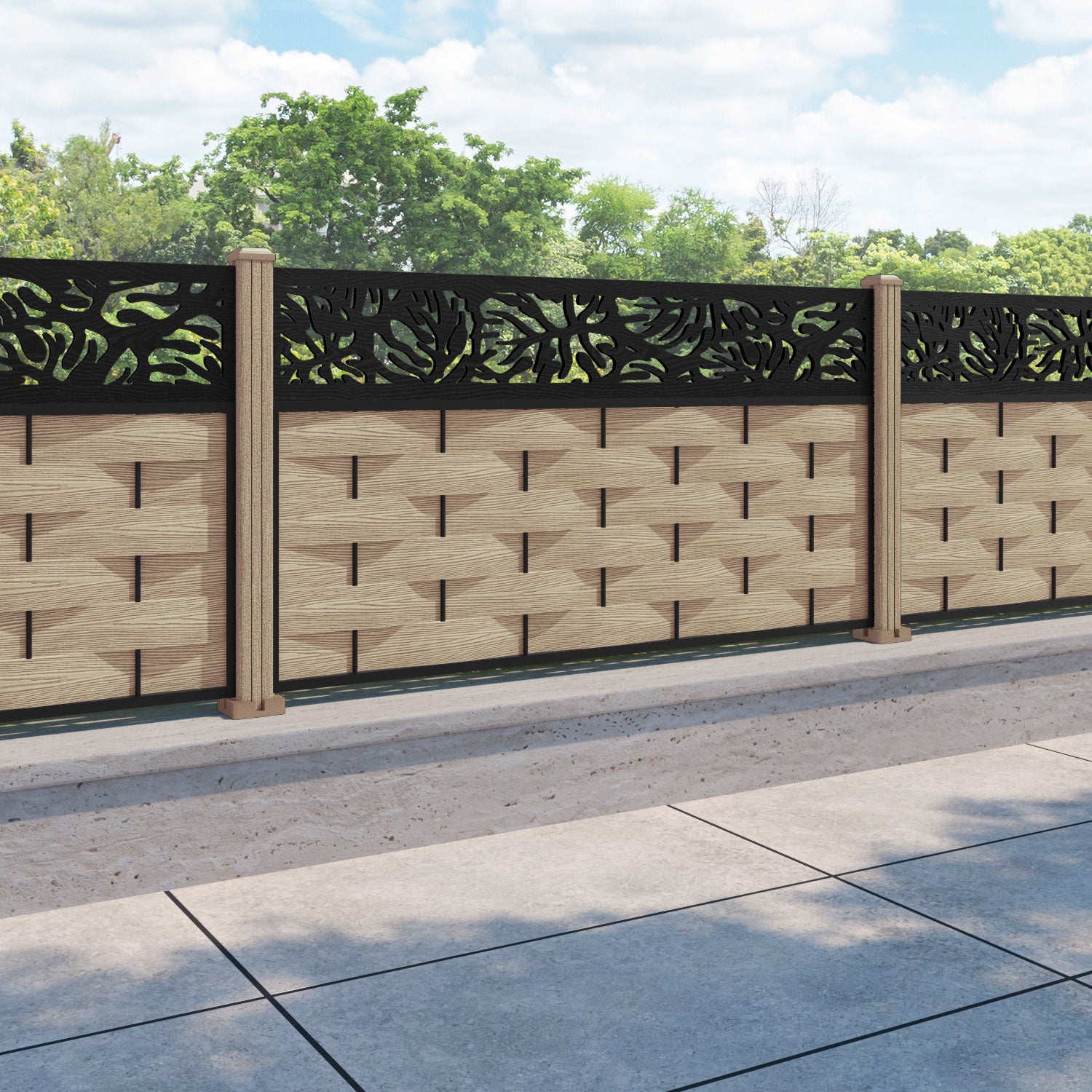 Ripple Botanic Fence Panel - Light Oak - with our composite posts