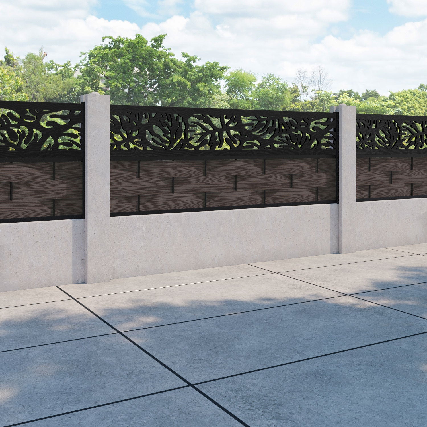 Ripple Botanic Fence Panel - Mid Brown - for existing concrete posts