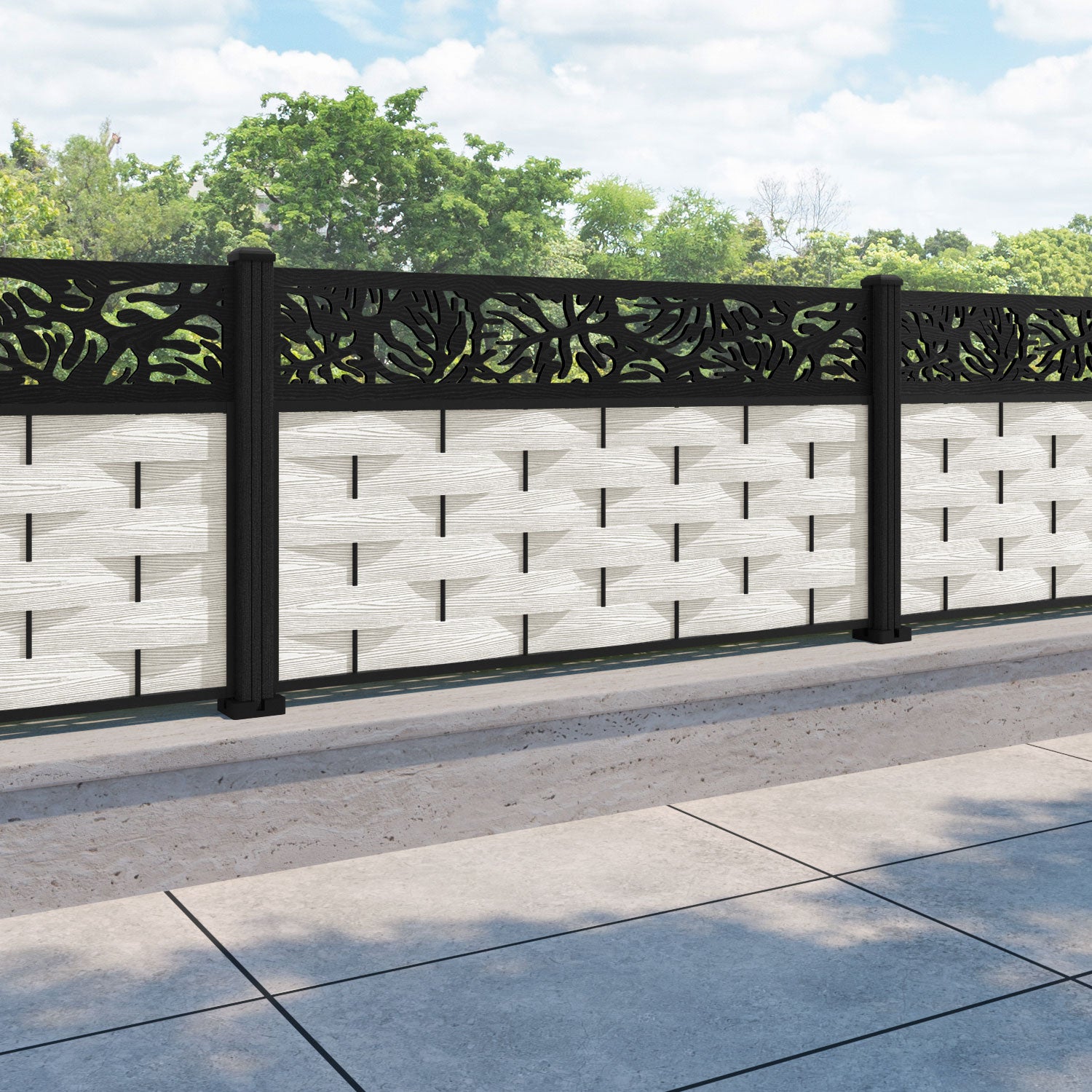 Ripple Botanic Fence Panel - Light Stone - with our composite posts