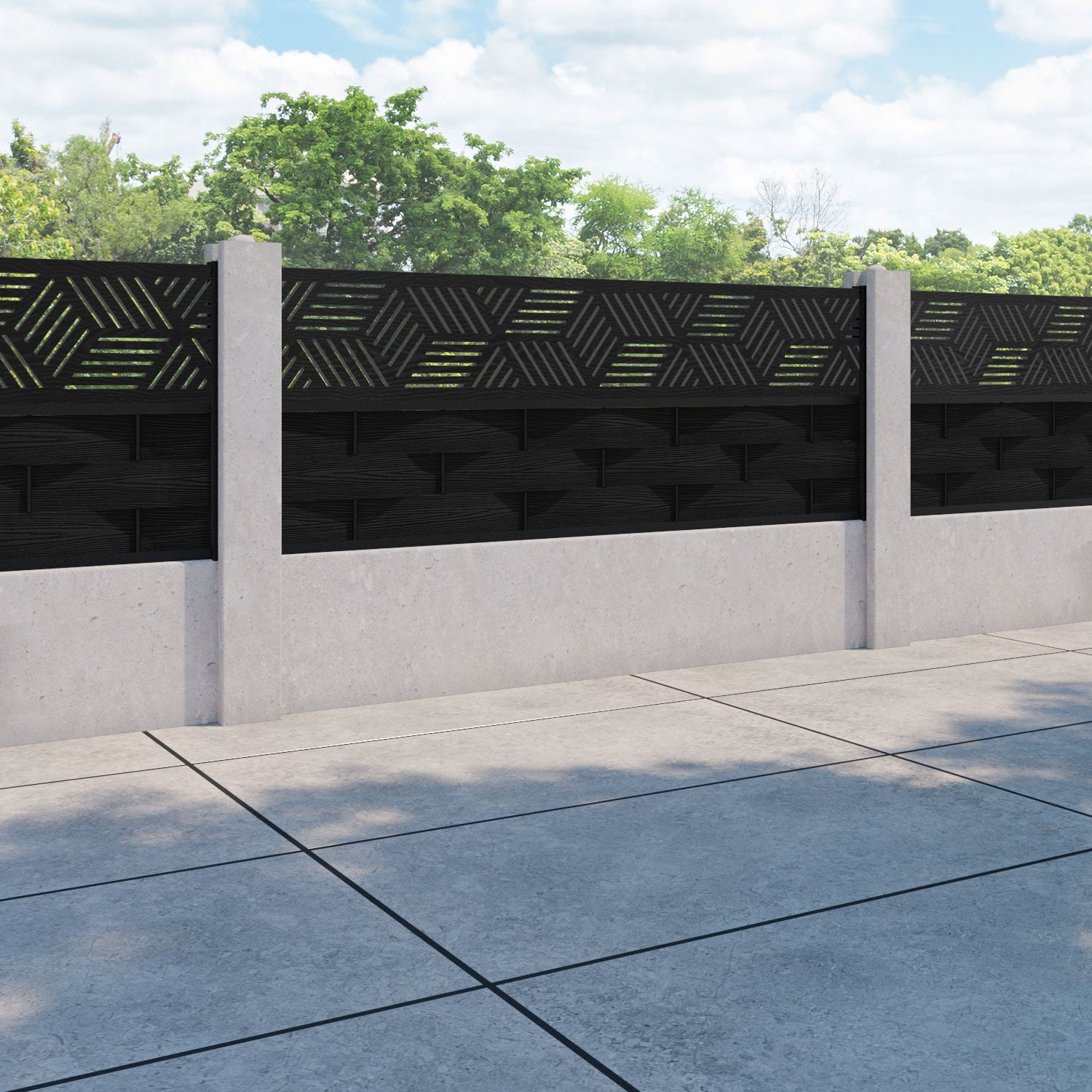 Ripple Cubed Fence Panel - Black - for existing concrete posts