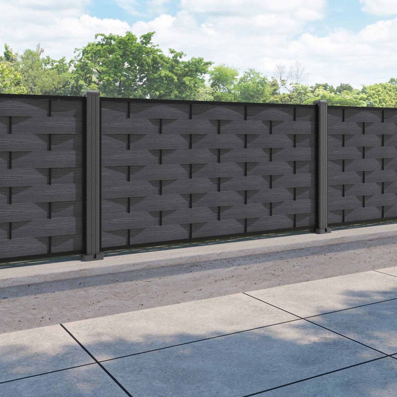 Ripple Fence Panel - Dark grey - with our aluminium posts