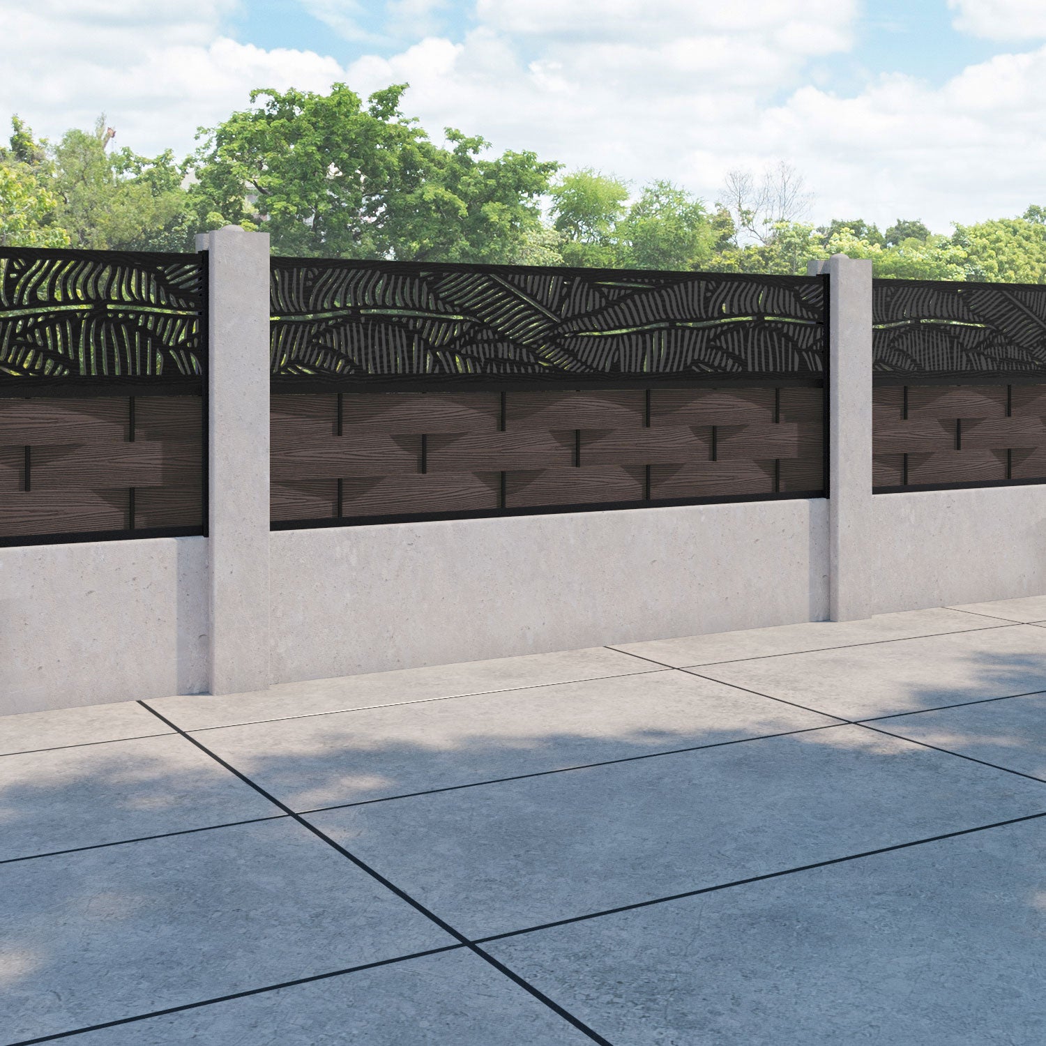 Ripple Feather Fence Panel - Mid Brown - for existing concrete posts
