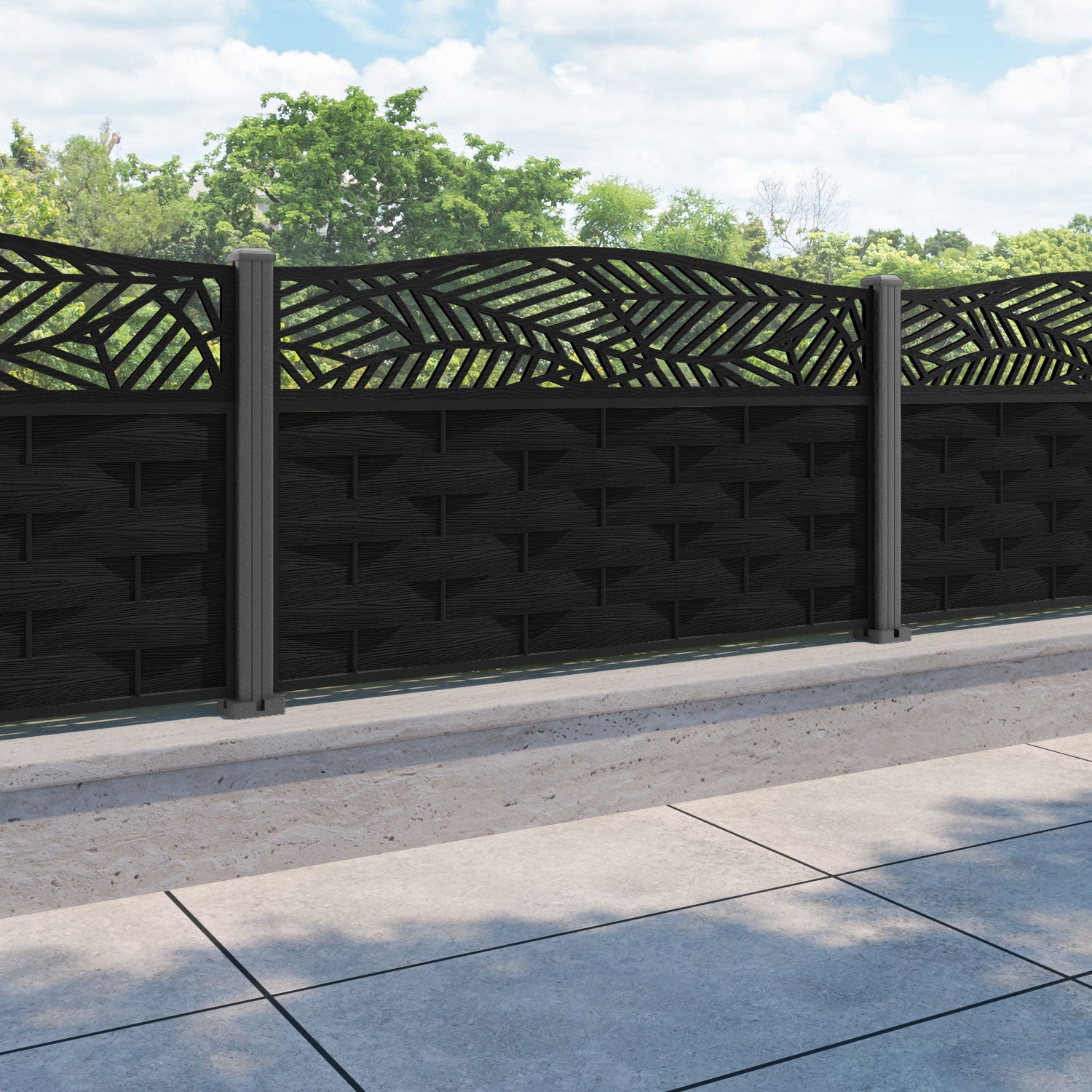 Ripple Habitat Curved Top Fence Panel - Black - with our aluminium posts