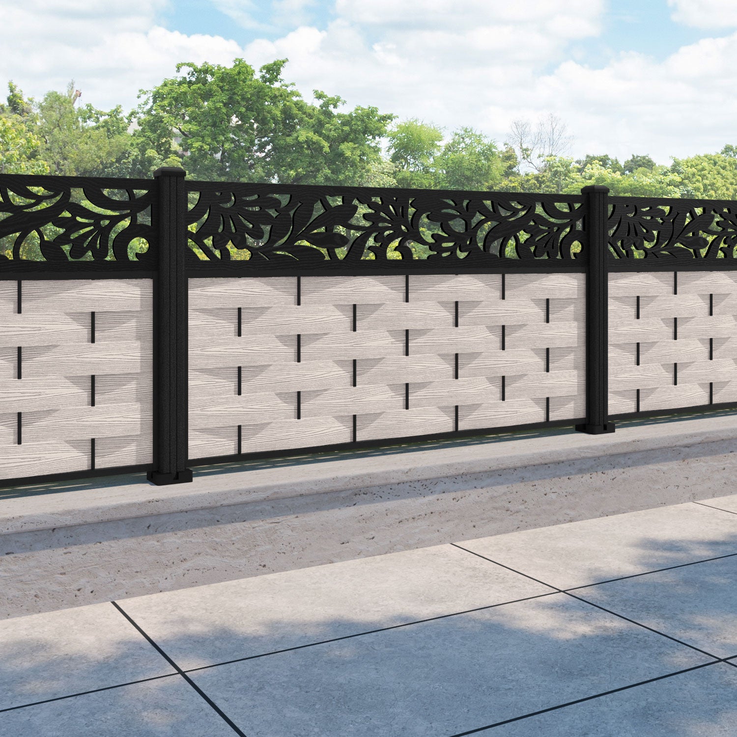 Ripple Heritage Fence Panel - Mid Stone - with our composite posts