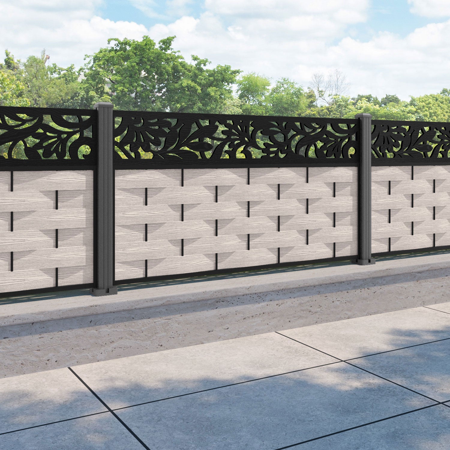 Ripple Heritage Fence Panel - Mid Stone - with our aluminium posts