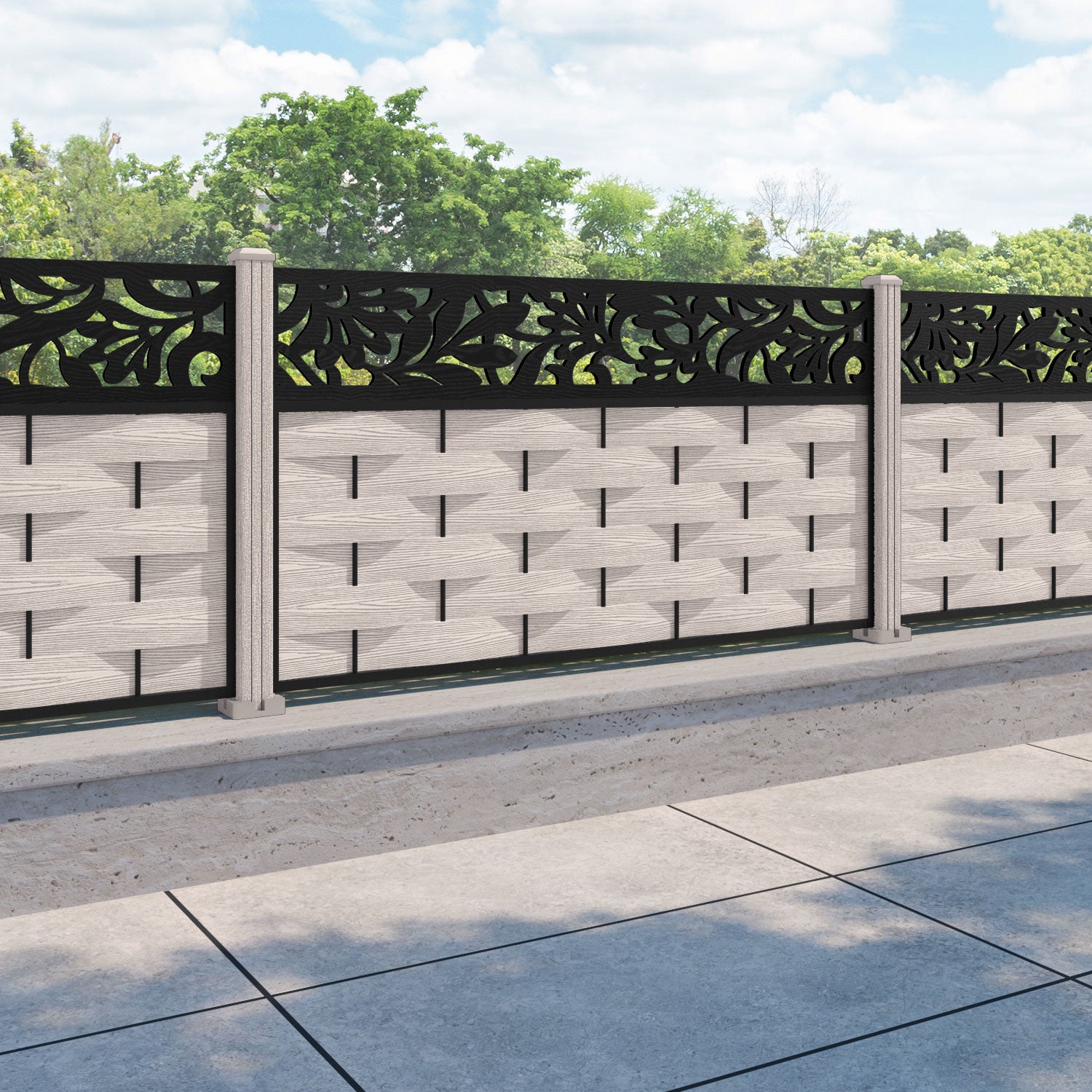 Ripple Heritage Fence Panel - Mid Stone - with our composite posts
