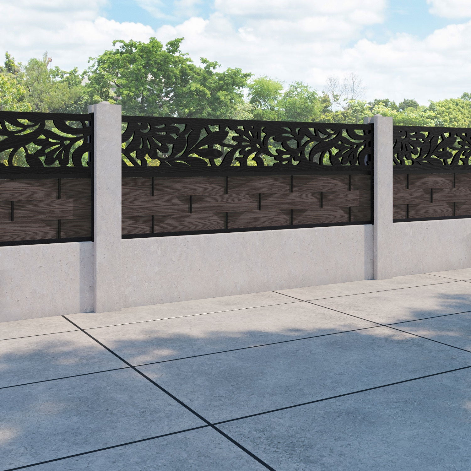 Ripple Heritage Fence Panel - Mid Brown - for existing concrete posts