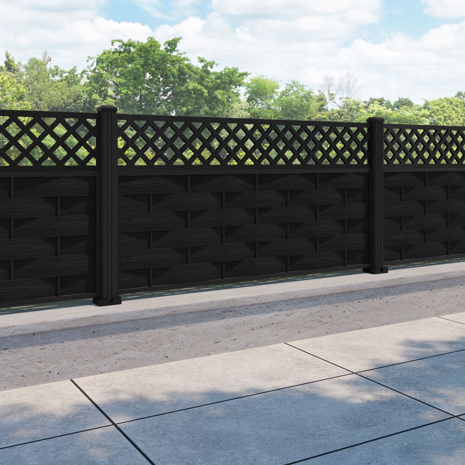 Ripple Hive Fence Panel - Black - with our composite posts