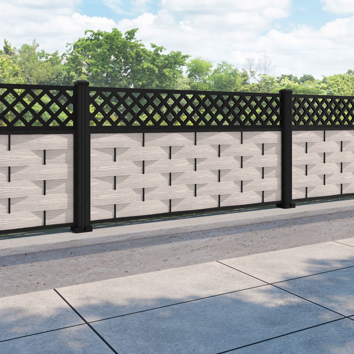 Ripple Hive Fence Panel - Mid Stone - with our composite posts