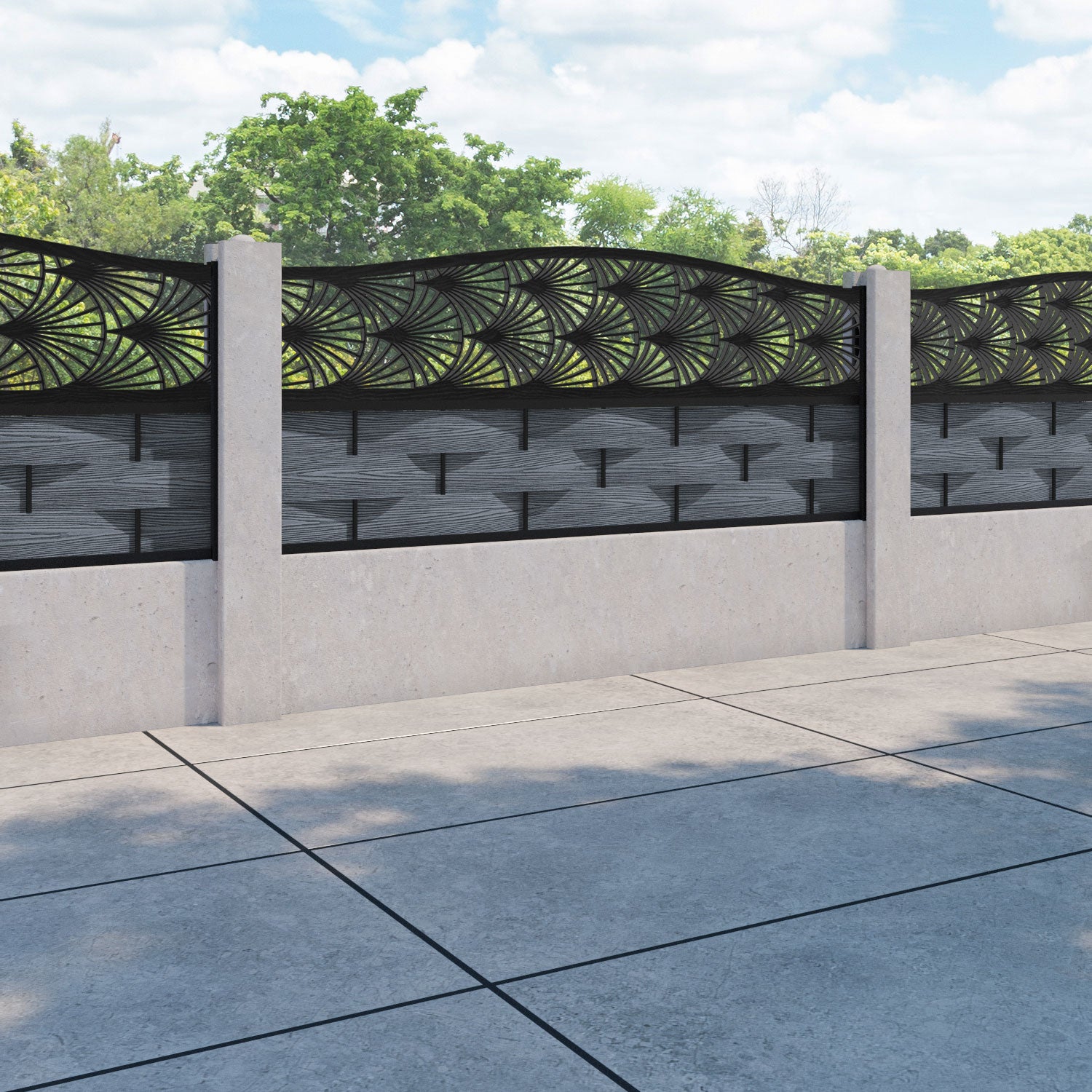 Ripple Laurel Curved Top Fence Panel - Anthracite - for existing concrete posts