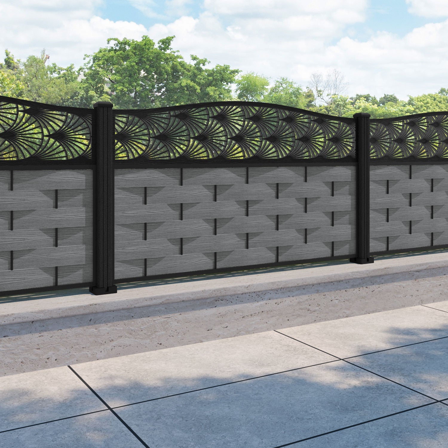 Ripple Laurel Curved Top Fence Panel - Mid Grey - with our composite posts