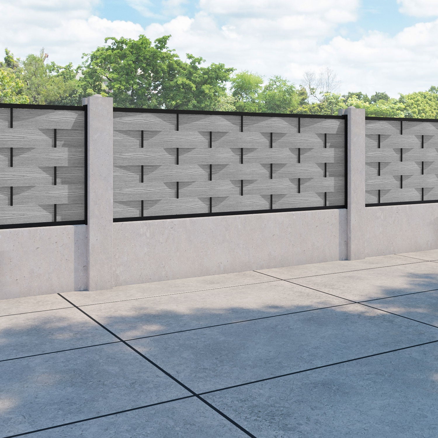 Ripple Fence Panel - Light Grey - for existing concrete posts