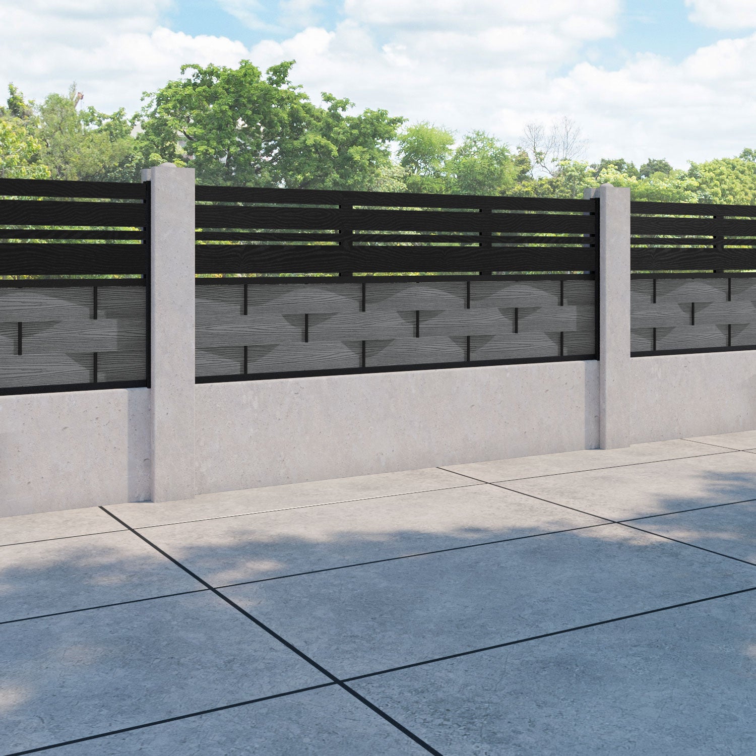 Ripple Linea Fence Panel - Mid Grey - for existing concrete posts