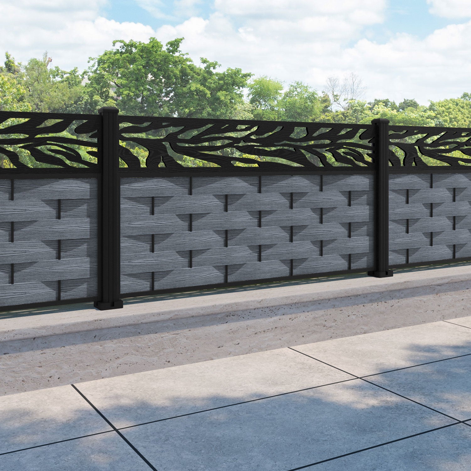 Ripple Malawi Fence Panel - Anthracite - with our aluminium posts