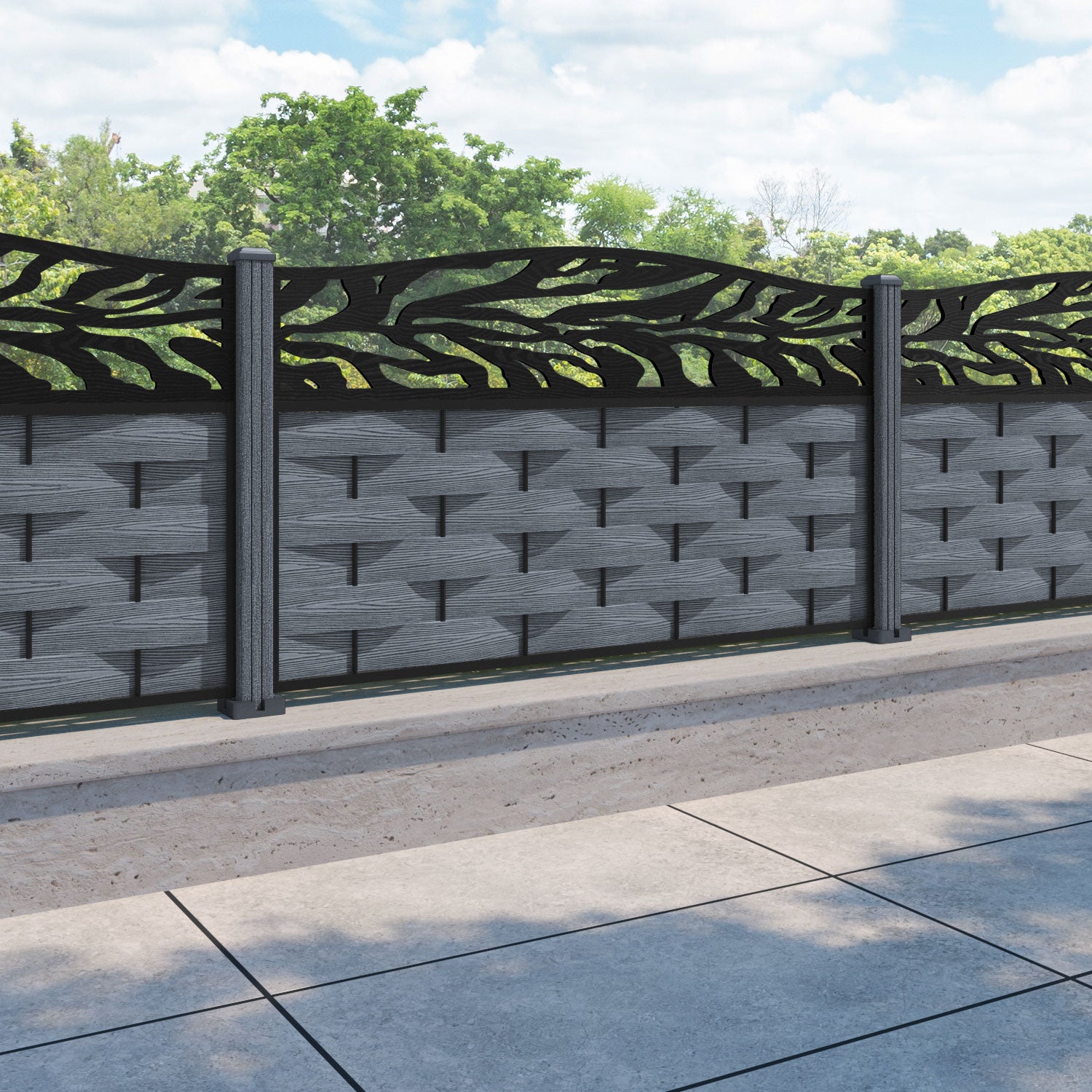 Ripple Malawi Curved Top Fence Panel - Anthracite - with our composite posts