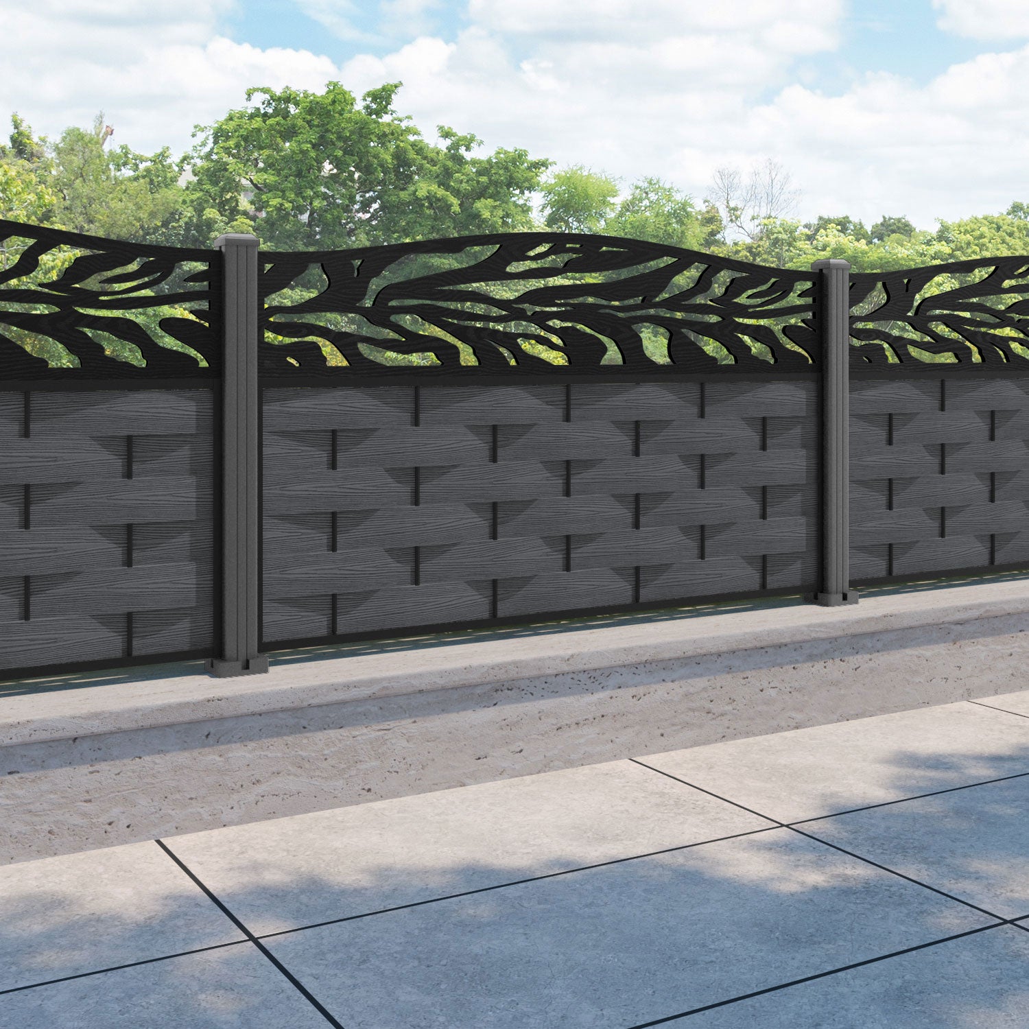 Ripple Malawi Curved Top Fence Panel - Dark Grey - with our aluminium posts