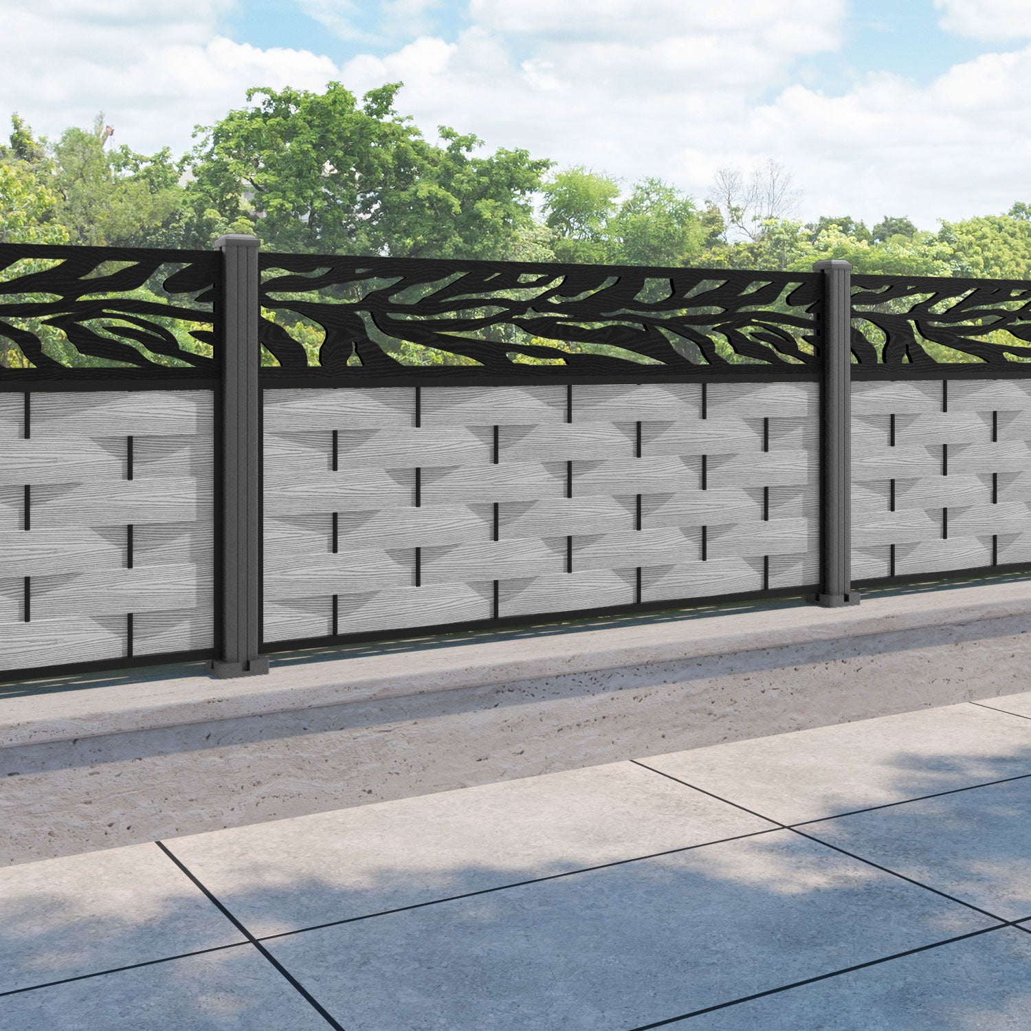 Ripple Malawi Fence Panel - Light Grey - with our aluminium posts