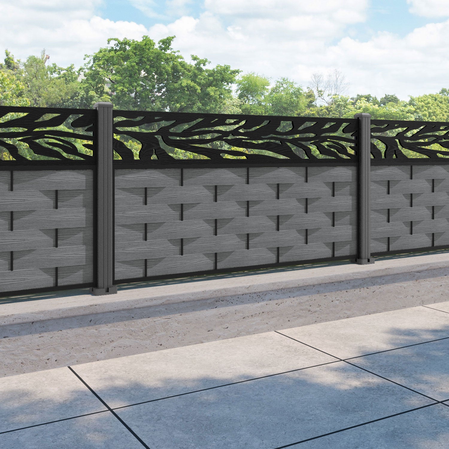 Ripple Malawi Fence Panel - Mid Grey - with our aluminium posts