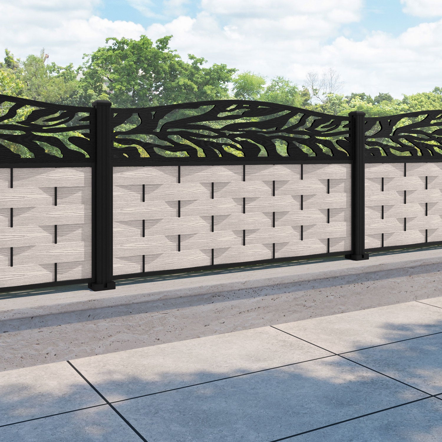 Ripple Malawi Curved Top Fence Panel - Mid Stone - with our aluminium posts