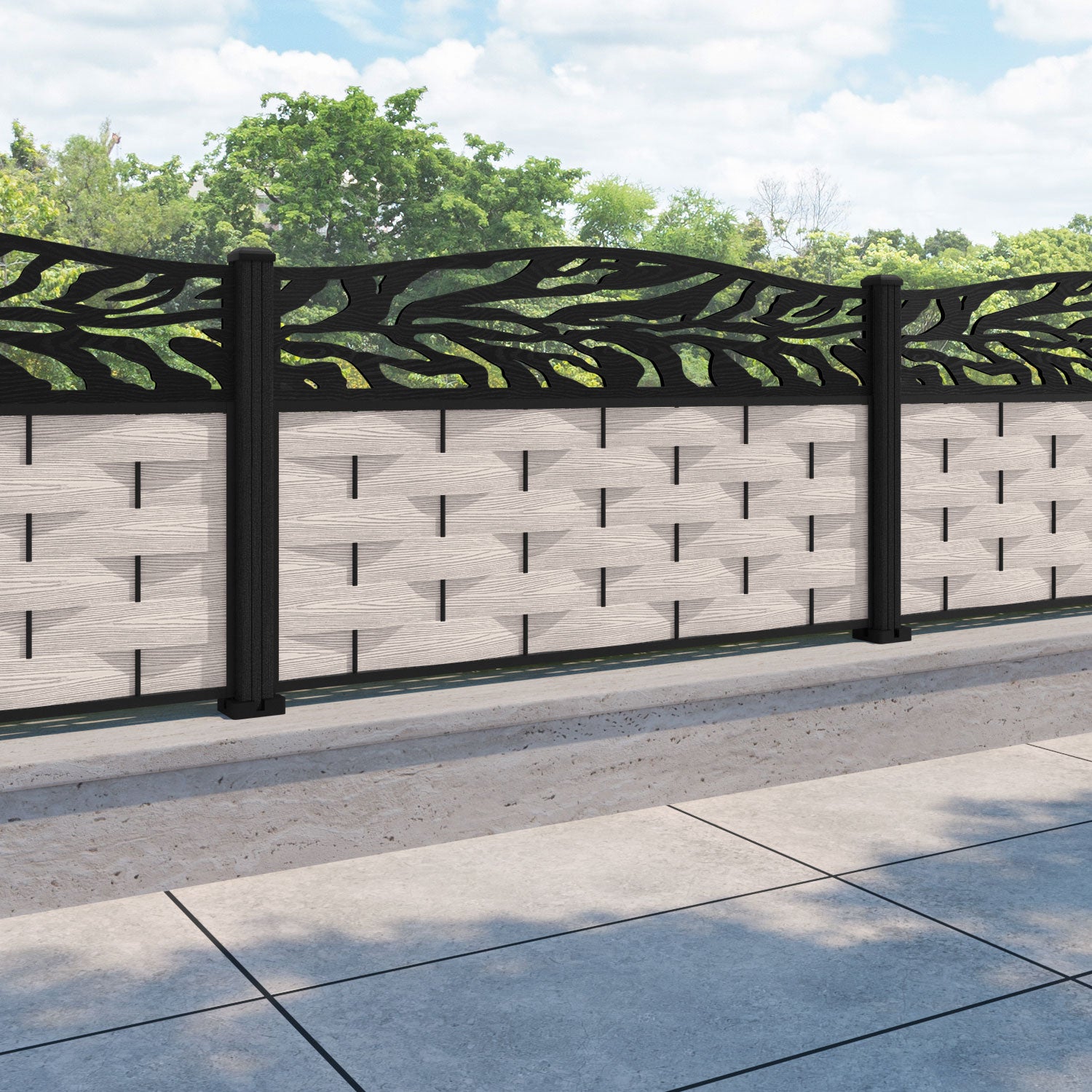 Ripple Malawi Curved Top Fence Panel - Mid Stone - with our composite posts