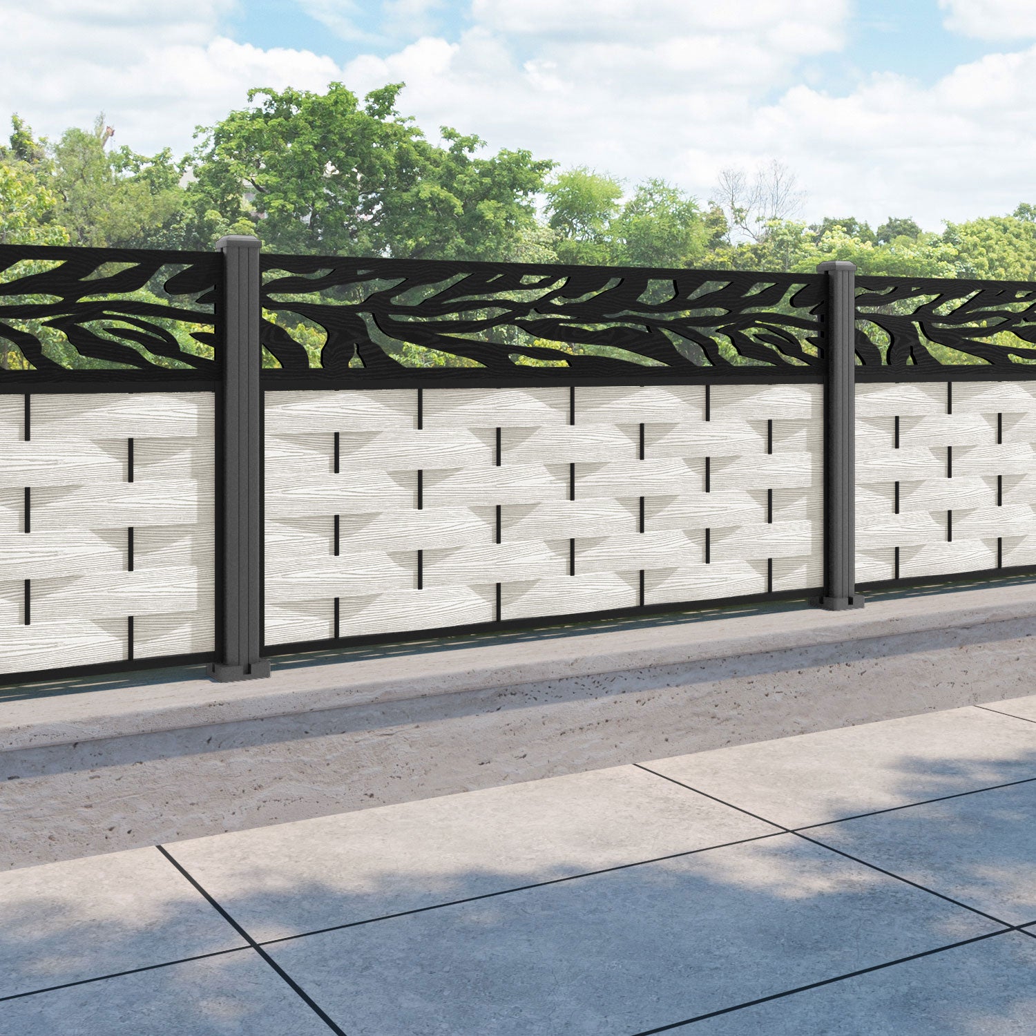 Ripple Malawi Fence Panel - Light Stone - with our aluminium posts