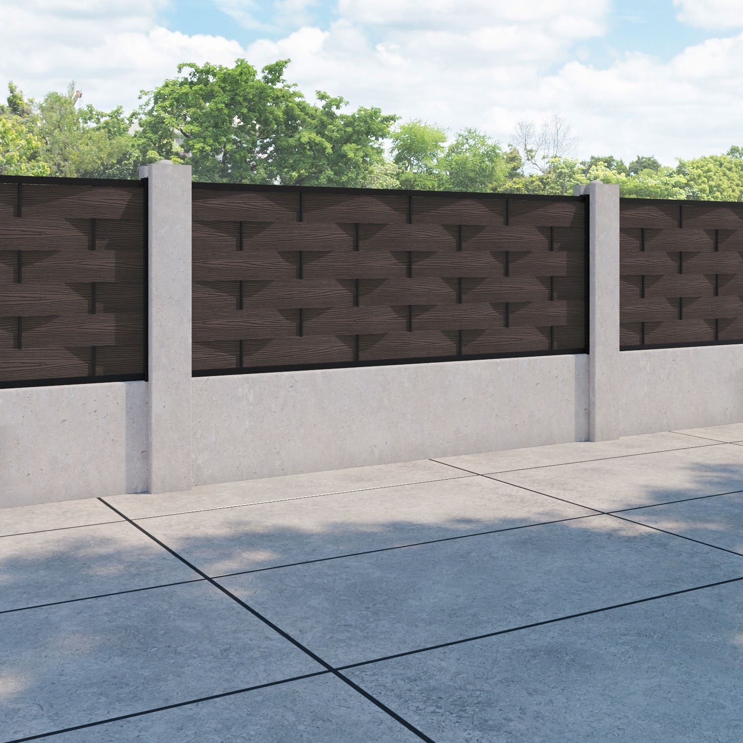 Ripple Fence Panel - Mid Brown - for existing concrete posts
